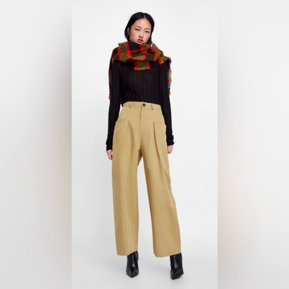 NEW Zara Linen Blend High Rise Wide Leg Pants, Sz S